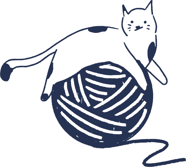 Drawing of a happy cat on a ball of yarn at the vet in Middle Island NY